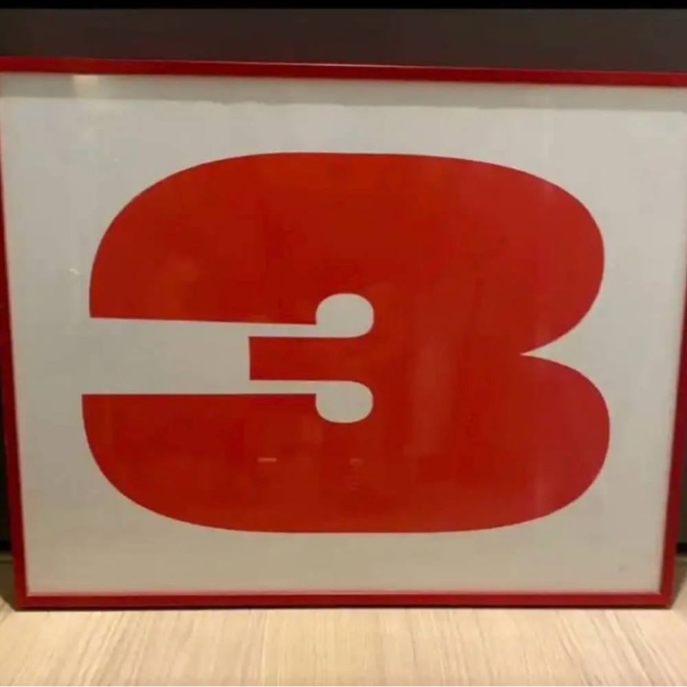 Large Red Number 3 Framed Wall Art